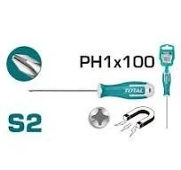 Total Tools TOTAL TOOLS Phillips Screwdriver PH1, S2 Round Shank, 5.0mm Diameter x 100mm Length, 1 Pc with Plastic Hanger - THT26PH1100