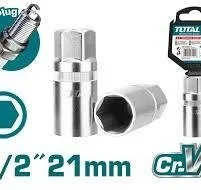 Total Tools TOTAL TOOLS 1/2 Inch Drive 21mm Spark Plug Socket, 50BV30 Steel, Heat Treated, Chrome Plated, Automotive Spark Plug Socket - THSPS12216
