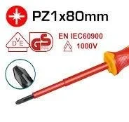 Total Tools TOTAL TOOLS VDE+GS Insulated PZ1 Screwdriver 1 x 80mm, Cr-V Round Shank, 1000V Insulated Handle, Certified Electrician Screwdriver - THTISPZ180