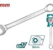 Total Tools TOTAL TOOLS Combination Spanner 8mm, 120mm Length, Cr-V Steel, Chrome Plated Matt Finish Wrench - TCSPA081
