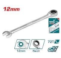 Total Tools TOTAL TOOLS Ratchet Spanner 12mm, 170mm Length, Cr-V Steel with CrMo Ratchet, Chrome Plated Matt Finish Ratcheting Wrench - TCSPAR121