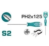 Total Tools TOTAL TOOLS Phillips Screwdriver PH2, S2 Round Shank, 6.0mm Diameter x 125mm Length, 1 Pc with Plastic Hanger - THT26PH2125