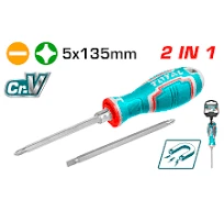 Total Tools TOTAL TOOLS 2-in-1 Screwdriver Set PH1 + SL5, 5 x 135mm CR-V Shank, Interchangeable Handle, Phillips & Slotted Screwdriver - THT250226