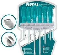 Total Tools TOTAL TOOLS 6-Piece Screwdriver Set (SL5-6, PH1-2), 40Cr Round Blade Steel, Ergonomic Handle with Plastic Storage Frame - THTDC250601