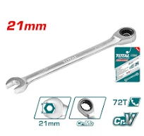 Total Tools TOTAL TOOLS Ratchet Spanner 21mm, Length 290mm, Chrome-Plated Cr-V Steel with Matt Finish - TCSPAR211