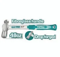 Total Tools TOTAL TOOLS 48oz/1300g Ball Pein Hammer with Drop-Forged 45# Carbon Steel Head and TOTAL Style Fiberglass Handle - THT74486