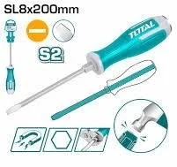 Total Tools TOTAL TOOLS Slotted Go-Through Screwdriver 8mm, S2 Industrial Steel Hex Shank, 8.0mm Shank Diameter x 200mm Length, Heavy-Duty Flat Head Screwdriver - THGS82006