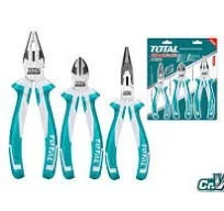 Total Tools TOTAL TOOLS 3-Piece Pliers Set (8" Combination, 6" Long Nose, 6" Diagonal Cutting) in Cr-V Steel with Black Finish, Polish, and Two-Color Handle - THT2K0301