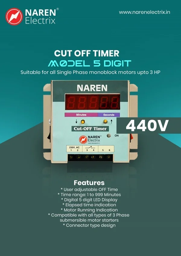 NAREN Electrix l Timers l Motor OFF Timers l 3 Phase l Cut OFF Timer Model: 5 digit (440V) - SKU - 47356960