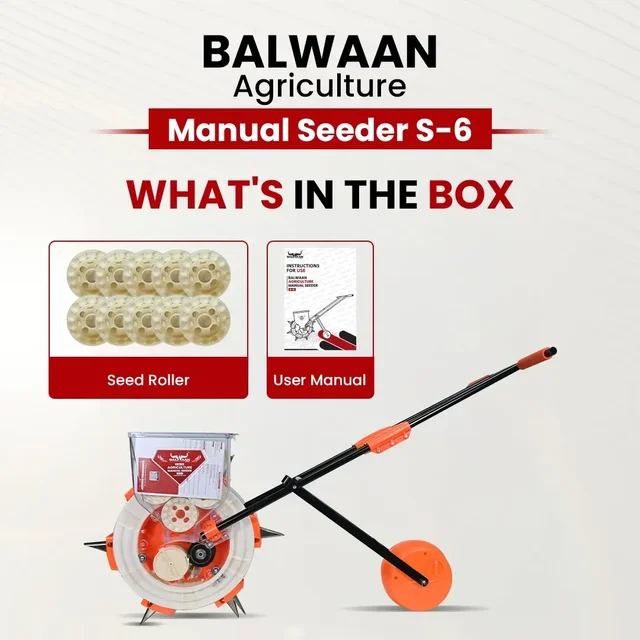 Balwaan Krishi Balwaan S-6 6-Tooth Hand Push Precision Manual Seeder with 8.5cm Adjustable Sowing Depth & 8-Size Roller Set - MTAK-MA-HA-6937