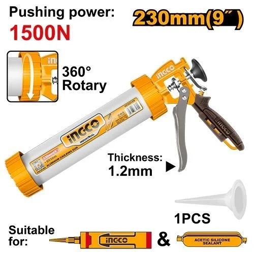 INGCO INGCO HCG0109 9 Inch Aluminum Caulking Gun | 230mm | 1500N Pushing Power | 54mm Diameter