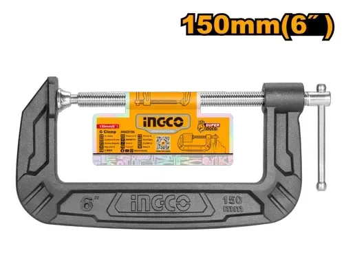 INGCO HGC0106 6 Inch G Clamp | 150mm Malleable Cast Iron Body | T-Shaped Thread | Workholding Clamp