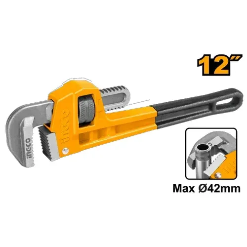 INGCO HPW18122 12 Inch Pipe Wrench | 42mm Max Clamping Diameter | Drop-Forged Carbon Steel Jaw | Heavy Duty