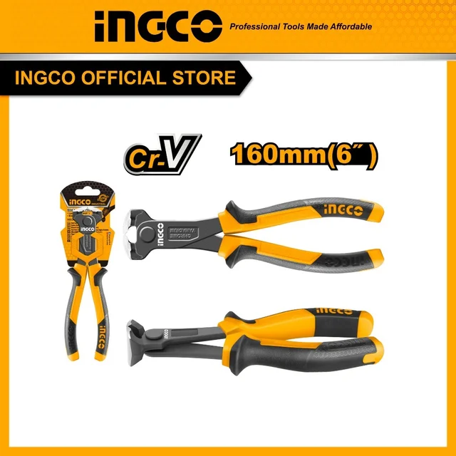 INGCO HECP28160 6" End Cutting Pliers | 160mm Cr-V | Black Finish & Polish | TPR Two-Color Handle