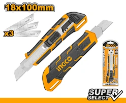 INGCO HKNS28035 18mm Snap-Off Blade Knife | 167mm Utility Cutter | SK5 Blade | Flat Push Button