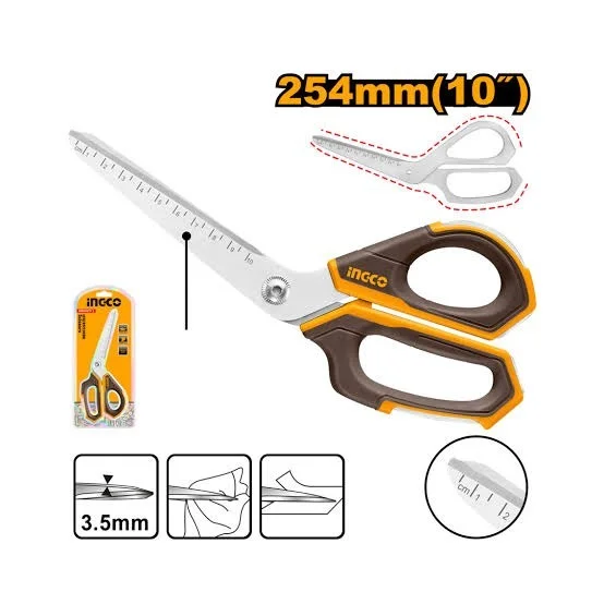 INGCO HSCRS25088 Multi-Purpose Scissors | 3.5mm Stainless Steel Blade | Fabric, Leather & Wire Cutting