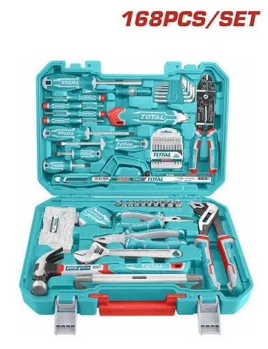 Total Tools TOTAL TOOLS 168-Piece Hand Tools Set (Includes Claw Hammer, Combination & Long Nose Pliers, Screwdrivers, Hex Keys, Sockets, Screwdriver Bits, Spirit Level, Measuring Tape, Screws, and Plastic Plugs) in Carrying Case Packaging - THKTHP21686