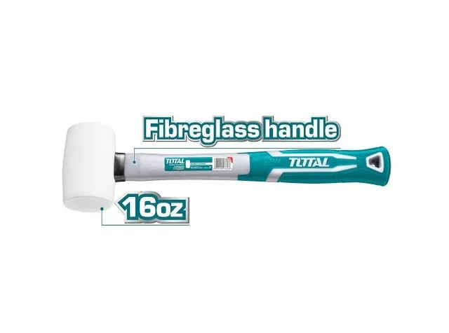 Total Tools TOTAL TOOLS Rubber Hammer 16oz/450g, 45% Natural Rubber Head (Soft Type) with Fiberglass Handle - THT761636