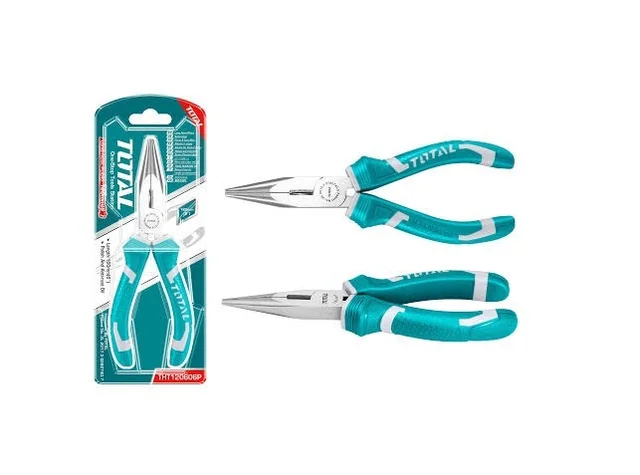 Total Tools TOTAL TOOLS Long Nose Pliers 6 Inch (160mm), Polished Finish with Anti-Rust Oil, Two-Color Ergonomic Handle, Precision Needle Nose Pliers - THT120606P