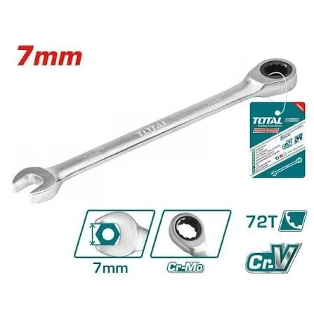 Total Tools TOTAL TOOLS Ratchet Spanner 7mm, 140mm Length, Cr-V Steel, Chrome Plated Matt Finish Ratcheting Wrench - TCSPAR071