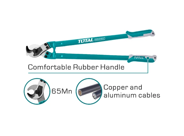 Total Tools TOTAL TOOLS 36" Cable Cutter (450mm Cutting Area) with 65Mn Blades for Copper and Aluminum Cables, Heat-Treated Body, Induction-Quenched Cutting Edges, and Paper Card Packaging - THT115362