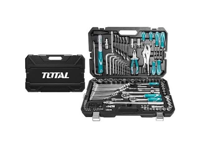 Total Tools TOTAL TOOLS 142-Piece Combination Tools Set (Includes 1/2", 3/8", and 1/4" Dr. Sockets & Ratchet Wrenches, Combination & Flare Nut Spanners, Screwdrivers, Hex Keys, Pliers, Machinist Hammer, and Accessories) with BMC Packaging - THKTHP21426