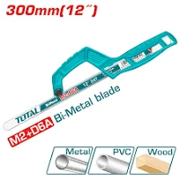 Total Tools TOTAL TOOLS Mini Hacksaw Frame with 300mm (12 Inch) 24 TPI M2+D6A Bi-Metal Blade, ABS Plastic Handle, for Metal, Plastic & Wood Cutting - THMHF1504