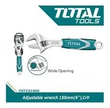 Total Tools TOTAL TOOLS Adjustable Wrench 6"/150mm, Cr-V Steel with Two-Color Rubber Handle (0�24mm Adjustable Clamp) - THT101066