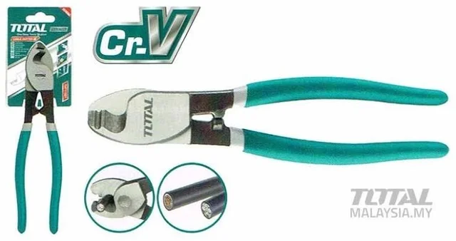 Total Tools TOTAL TOOLS Cable Cutter 6"/160mm, Carbon Steel, Black Finish & Polished Surface Heavy-Duty Wire Cutter - THT11561