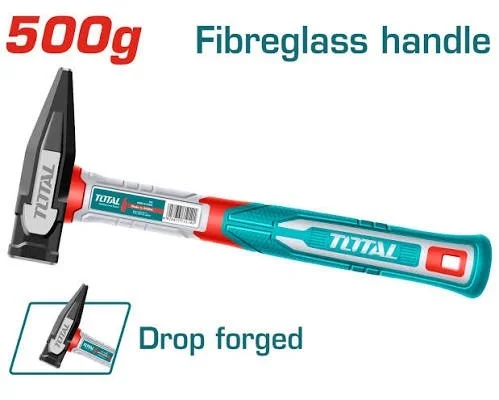 Total Tools TOTAL TOOLS Machinist Hammer 500g, Drop-Forged Heat-Treated 45# Carbon Steel Head with Three-Color Fiberglass Handle - THMH62500