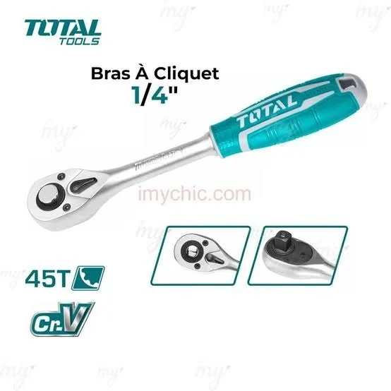 Total Tools P TOTAL TOOLS 1/4" 45T Ratchet Wrench 158mm, Cr-V + Cr-Mo Steel Construction - THT106146
