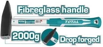 Total Tools TOTAL TOOLS 2000g Machinist Hammer with Heat-Treated Drop-Forged 45# Carbon Steel Head and TOTAL-Style Fiberglass Handle - THT7120006