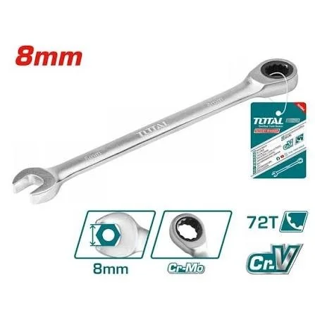 Total Tools TOTAL TOOLS Ratchet Spanner 8mm, 140mm Length, Cr-V Steel with CrMo Ratchet, Chrome Plated Matt Finish Ratcheting Wrench � TCSPAR081
