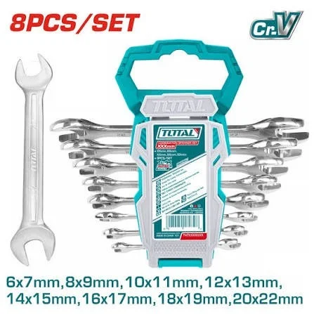 Total Tools TOTAL TOOLS 8-Piece Double Open-End Spanner Set (6-22mm) with Fine Polished Finish - THT102386