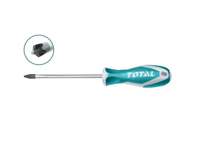 Total Tools TOTAL TOOLS Phillips Screwdriver PH1, 5.0mm Diameter x 100mm Length, CR-V Round Shank, Cross Head Screwdriver - THT2246