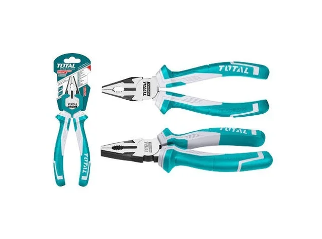 Total Tools TOTAL TOOLS Combination Pliers 7"/180mm, Cr-V Steel, Black Finish & Polished Surface with Two-Color Handle - THT210706