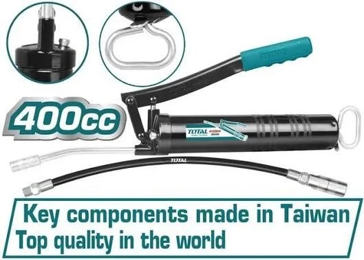 Total Tools TOTAL TOOLS 400CC / 14oz Heavy-Duty Grease Gun (4500psi Working / 10000psi Burst Pressure) with 1.2mm Steel Tube, Flexible Nylon Hose, and Metallic Bend Spout - THT111051