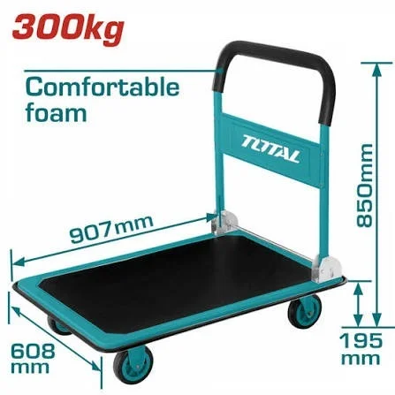 Total Tools TOTAL TOOLS 300kg Capacity Foldable Platform Hand Truck (907x608mm Platform, Steel Handle with Foam Grip, 5" PU Wheels, Non-Slip PVC Mat, UV Resistant Powder Coating, GS Certified) with Paper Card Packaging - THTHP13002