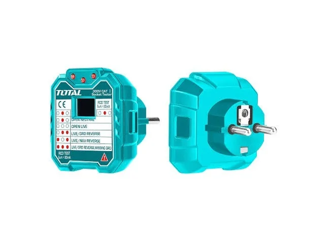 Total Tools TOTAL TOOLS VDE Plug Socket Tester with >30mA RCD Test and 7-Situation Fault Feedback - TESST30002