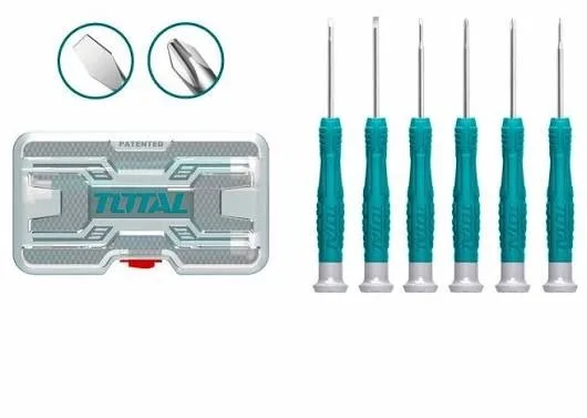 Total Tools TOTAL TOOLS 6-Piece Precision Screwdriver Set (SL2.03.0, PH000PH0), Cr-V Steel Blades with New Design Handles & Plastic Storage Case -THT250PS0601