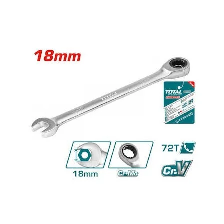Total Tools TOTAL TOOLS Ratchet Spanner 18mm x 235mm, Cr-V Steel, Chrome Plated Matte Finish Combination Wrench - TCSPAR181