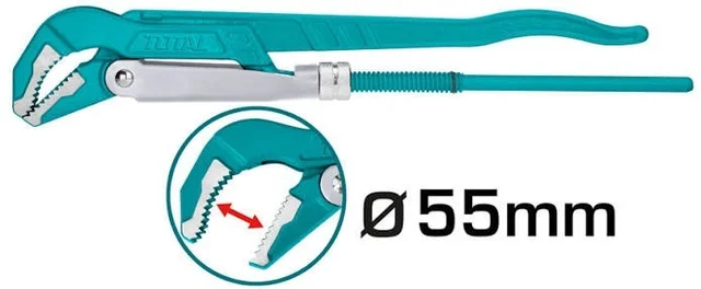 Total Tools TOTAL TOOLS 1-1/2" 45� Heavy-Duty Swedish Pipe Wrench with 55mm Max Clamping Diameter, Carbon Steel Construction, and Solid Rivet - THT172153