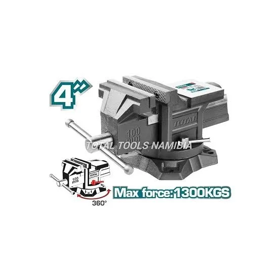 Total Tools TOTAL TOOLS 4" Swivel Base Bench Vice (6.7kg Weight, 1300kg Max Force) with Built-In Anvil and Carton Box Packaging - THT6146