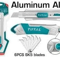 Total Tools TOTAL TOOLS Snap-Off Blade Knife (185mm), Aluminum Body with Blade Locking Bolt & 6Pcs SK5 Blades (18x100mm) - TG5121806