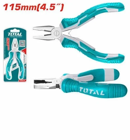 Total Tools TOTAL TOOLS Mini Combination Pliers 4.5 Inch (115mm), Polished Finish with Anti-Rust Oil, Two-Color Handle, Compact Cutting & Gripping Pliers - THTMN156