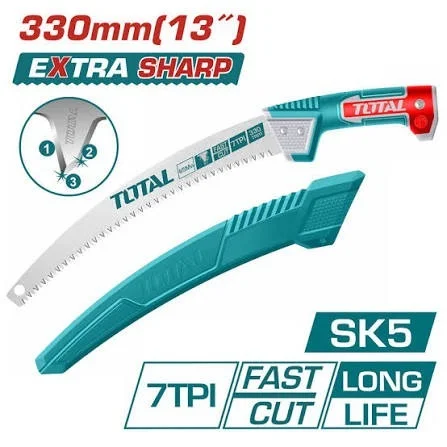 Total Tools TOTAL TOOLS 13"/330mm Taiwan SK5 Pruning Saw with 7TPI Triple-Ground Teeth, Extension Bar Function, Protective PP Shell, and Fast-Cutting Blade - THPS3308