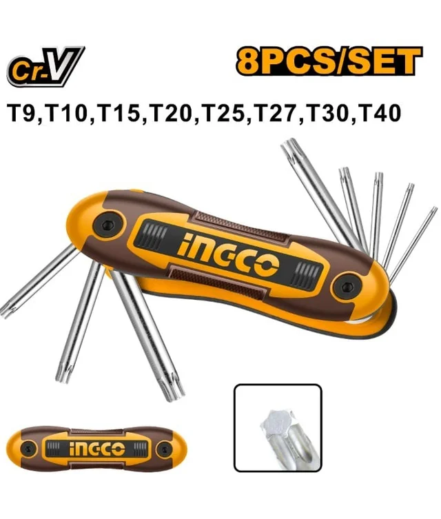 INGCO HHK14083 8-Piece Pocket Torx Key Set | Cr-V Torx Keys | T9-T40 | Heat Treated & Chrome Plated