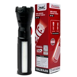 Balwaan Krishi Balwaan Shakti BT-12 Mini-Mouse Pocket Torch | 1W LED Rechargeable Flashlight with 1200mAh Battery & Side Light | Compact Portable LED Torch for Home, Farming, Camping & Emergency Use | MTAK-BA-TO-7017