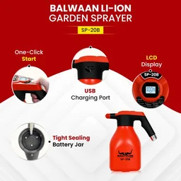 Balwaan Krishi Balwaan SP-20B Li-Ion Battery Sprayer 2 Litre with 1 Spray Nozzle, Extendable Spray Lance, USB Charging Cable, Washer & User Manual - MTAK-BA-SP-5592