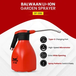 Balwaan Krishi Balwaan SP-20B Li-Ion Battery Sprayer 2 Litre with 1 Spray Nozzle, Extendable Spray Lance, USB Charging Cable, Washer & User Manual - MTAK-BA-SP-5592